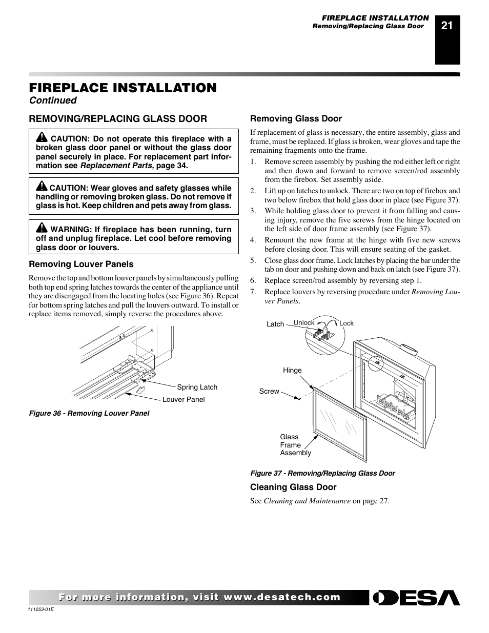 Fireplace installation, Continued | Desa (V)V36EN-B User Manual | Page 21 / 38