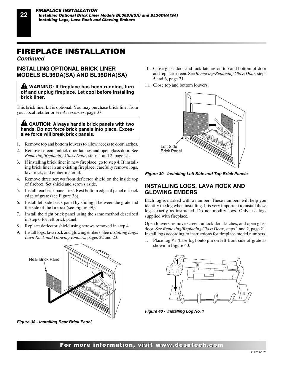 Fireplace installation | Desa (V)V36EN-B User Manual | Page 22 / 38
