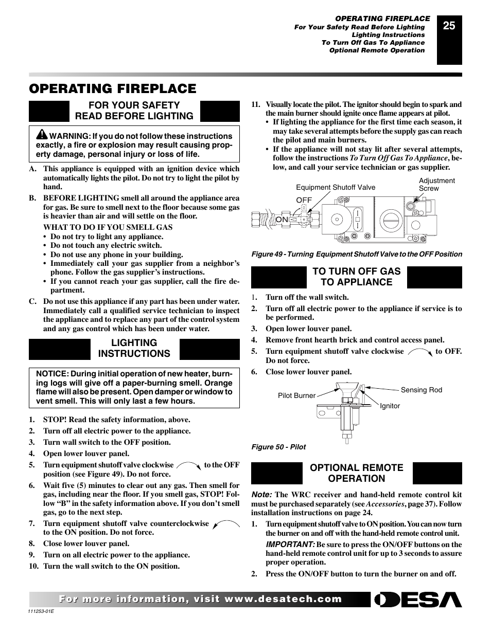 Operating fireplace | Desa (V)V36EN-B User Manual | Page 25 / 38