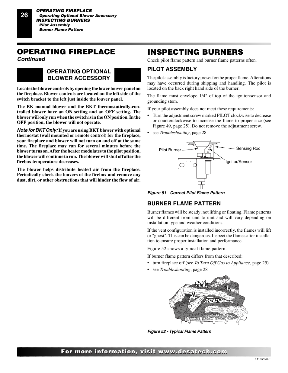 Inspecting burners, Operating fireplace | Desa (V)V36EN-B User Manual | Page 26 / 38
