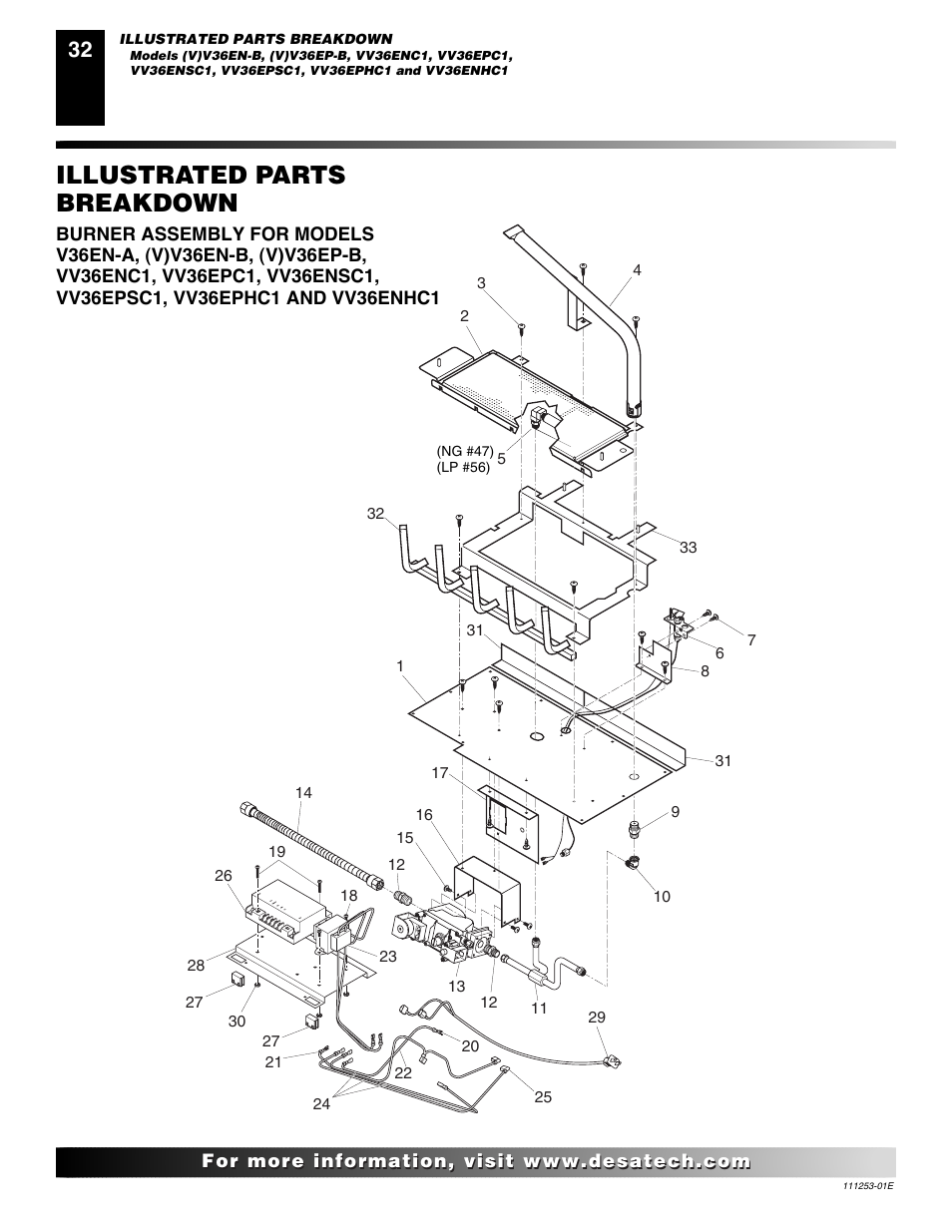 Illustrated parts breakdown | Desa (V)V36EN-B User Manual | Page 32 / 38