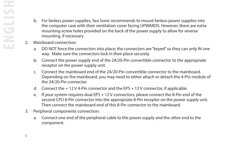 English | SeaSonic Electronics GX-1000W 80-PLUS Gold PCIE5 Modular Power Supply User Manual | Page 26 / 96