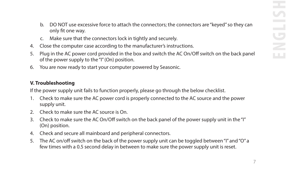 English | SeaSonic Electronics GX-1000W 80-PLUS Gold PCIE5 Modular Power Supply User Manual | Page 27 / 96