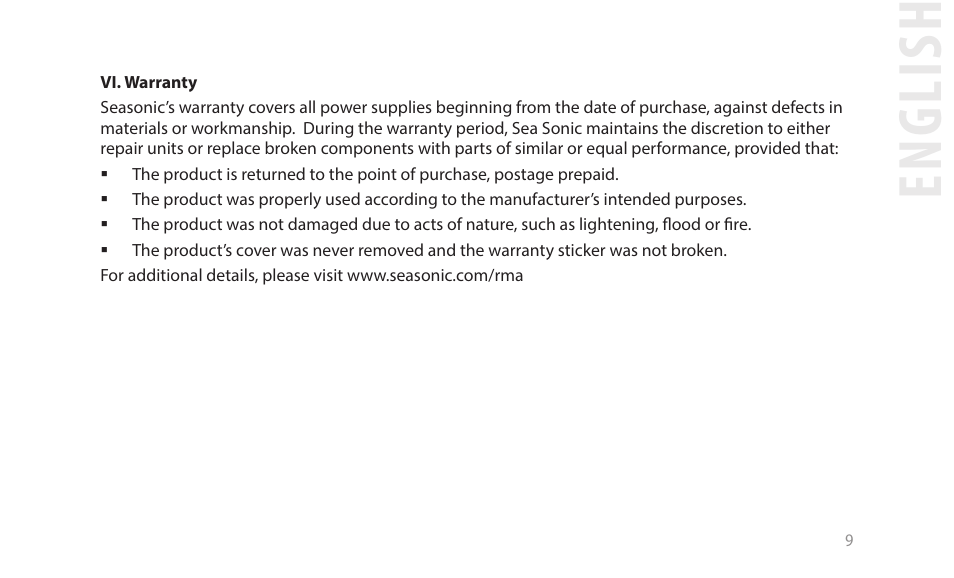 English | SeaSonic Electronics GX-1000W 80-PLUS Gold PCIE5 Modular Power Supply User Manual | Page 29 / 96