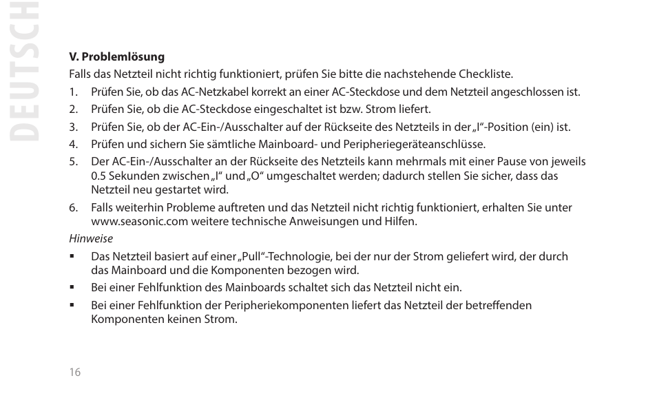 Deut sch | SeaSonic Electronics GX-1000W 80-PLUS Gold PCIE5 Modular Power Supply User Manual | Page 36 / 96