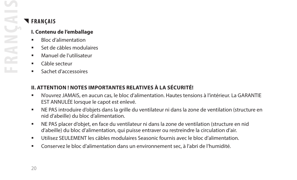 Fr an ça is | SeaSonic Electronics GX-1000W 80-PLUS Gold PCIE5 Modular Power Supply User Manual | Page 40 / 96