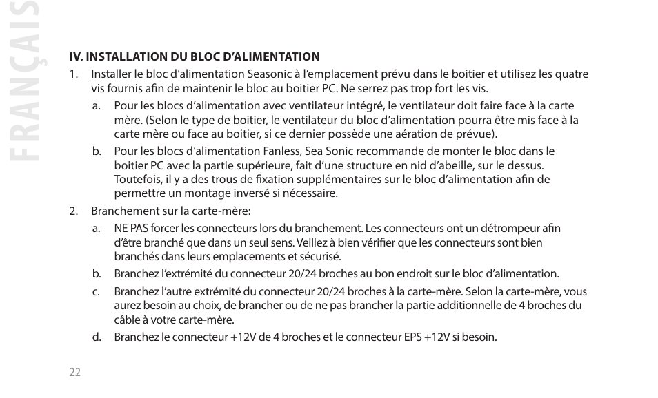 Fr an ça is | SeaSonic Electronics GX-1000W 80-PLUS Gold PCIE5 Modular Power Supply User Manual | Page 42 / 96