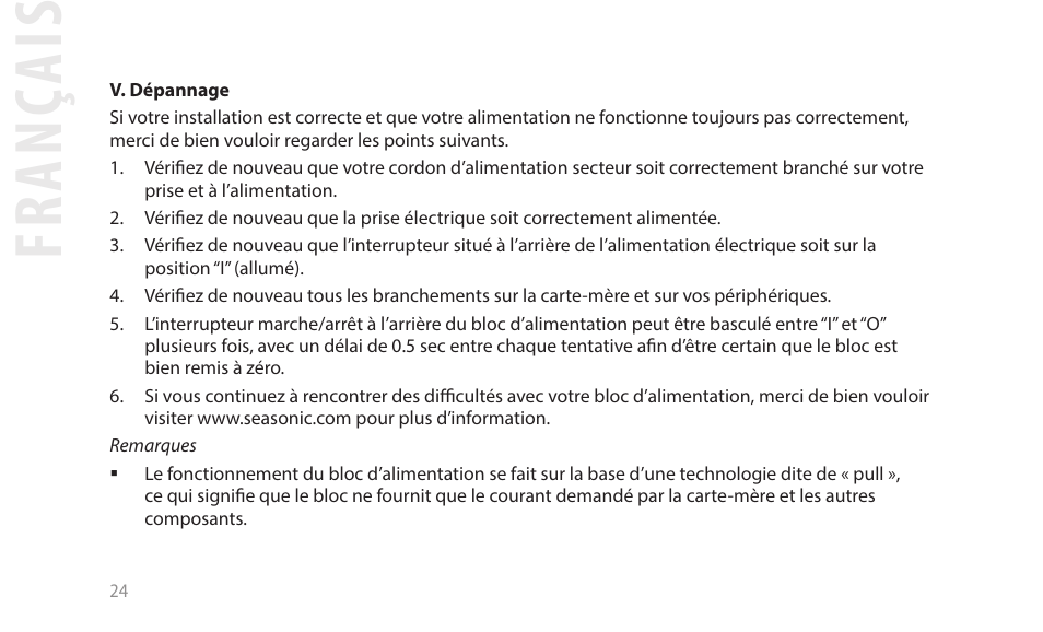 Fr an ça is | SeaSonic Electronics GX-1000W 80-PLUS Gold PCIE5 Modular Power Supply User Manual | Page 44 / 96