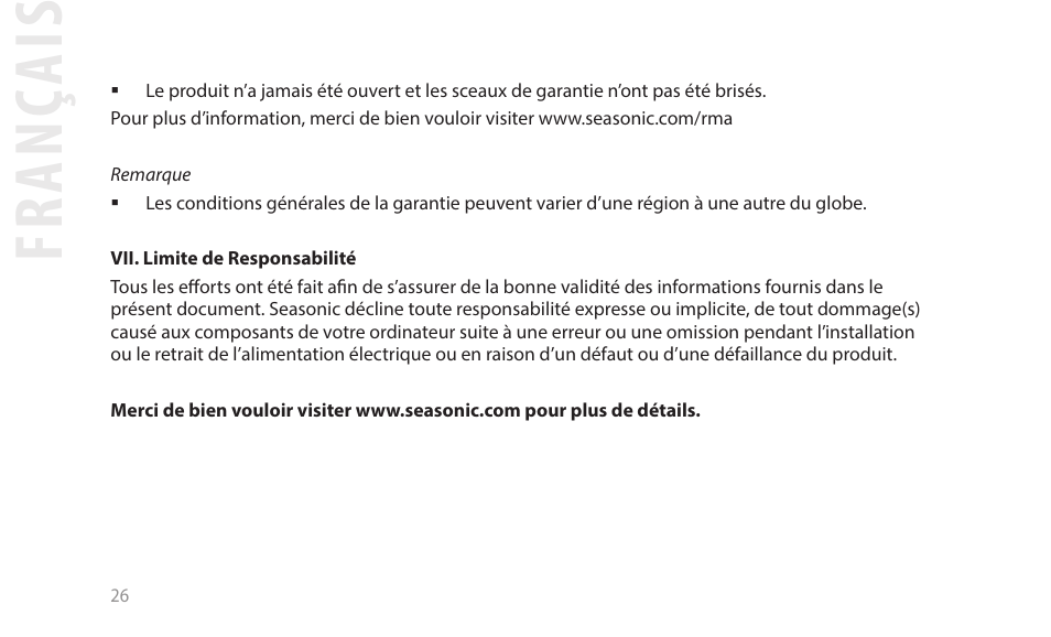 Fr an ça is | SeaSonic Electronics GX-1000W 80-PLUS Gold PCIE5 Modular Power Supply User Manual | Page 46 / 96