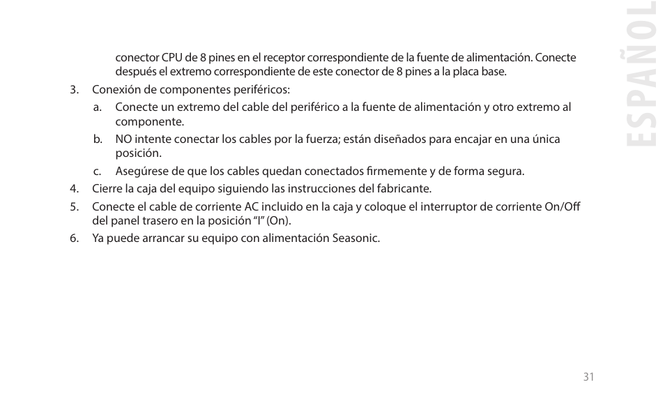 Esp añol | SeaSonic Electronics GX-1000W 80-PLUS Gold PCIE5 Modular Power Supply User Manual | Page 51 / 96