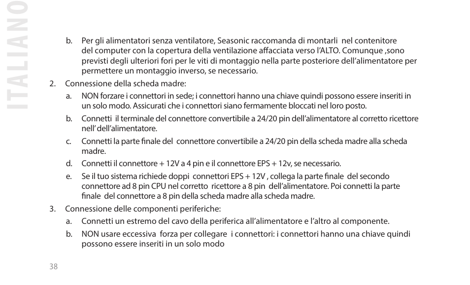 It al ia no | SeaSonic Electronics GX-1000W 80-PLUS Gold PCIE5 Modular Power Supply User Manual | Page 58 / 96