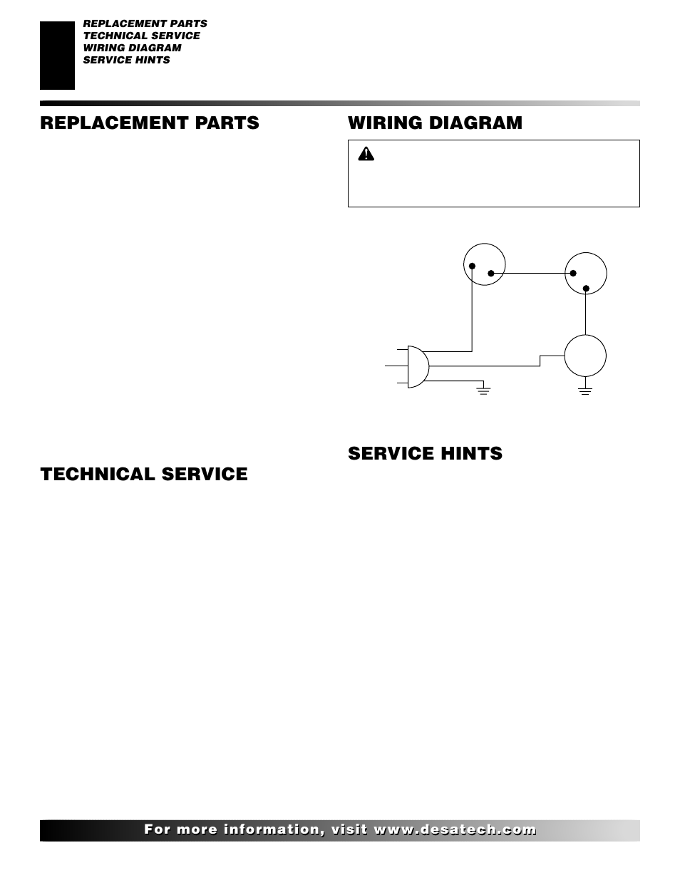 Service hints, Technical service, Wiring diagram | Replacement parts | Desa SBVBN(C) User Manual | Page 26 / 36
