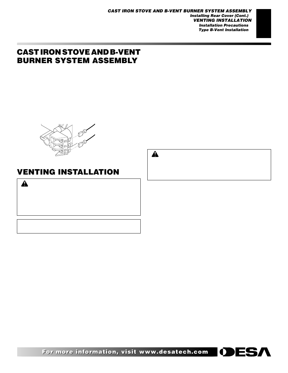 Venting installation, Cast iron stove and b-vent burner system assembly, Continued | Desa SBVBN(C) User Manual | Page 9 / 36