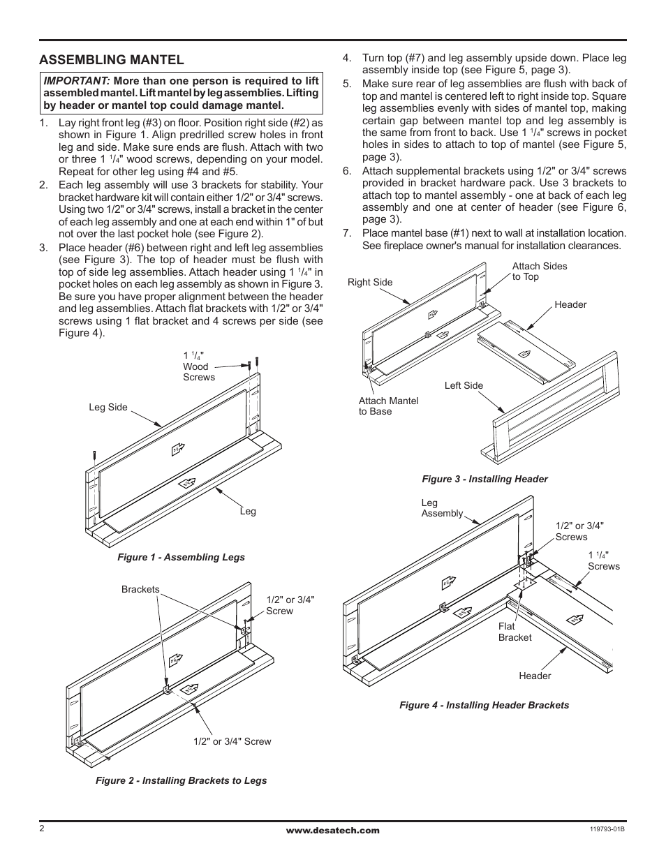 Assembling mantel | Desa Wall Mantel with Base and Trim WD26CPA User Manual | Page 2 / 4