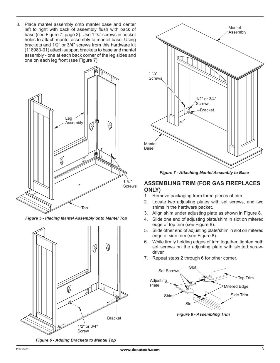 Assembling trim (for gas fireplaces only) | Desa Wall Mantel with Base and Trim WD26CPA User Manual | Page 3 / 4