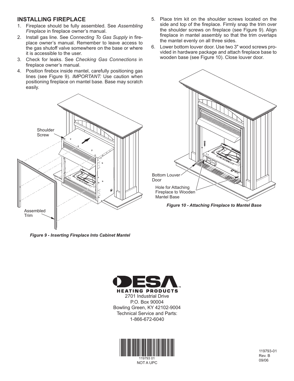 Installing fireplace | Desa Wall Mantel with Base and Trim WD26CPA User Manual | Page 4 / 4