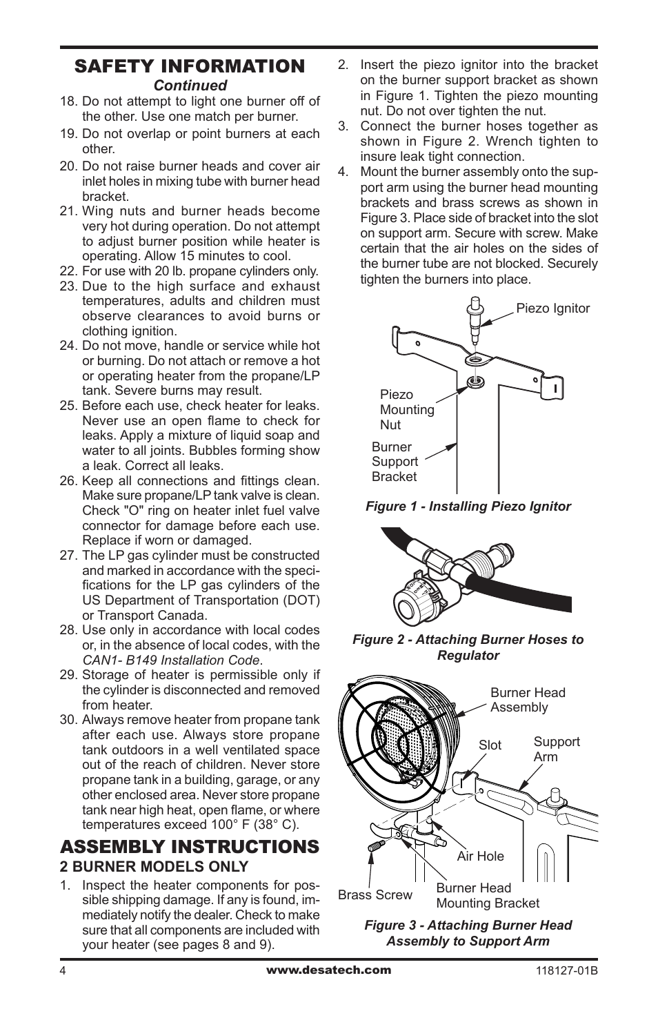 Assembly instructions, Safety information | Desa 050 BTU User Manual | Page 4 / 32