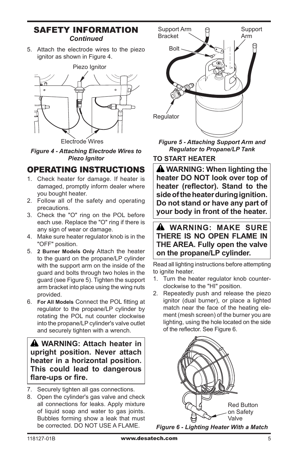 Operating instructions, Safety information | Desa 050 BTU User Manual | Page 5 / 32