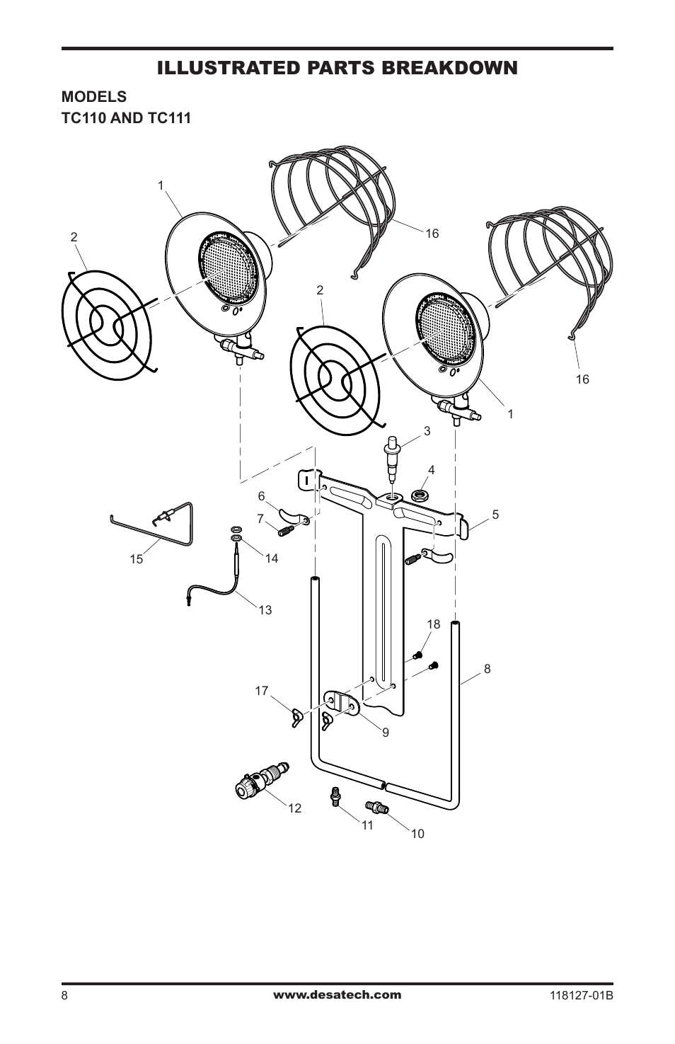 Illustrated parts breakdown and parts list, Illustrated parts breakdown | Desa 050 BTU User Manual | Page 8 / 32