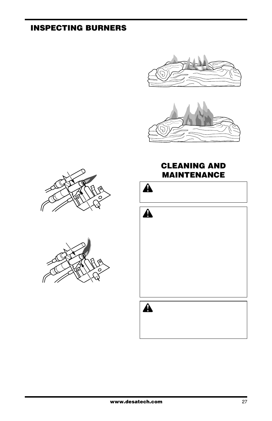 Inspecting burners, Cleaning and maintenance | Desa FDCFRN User Manual | Page 27 / 44