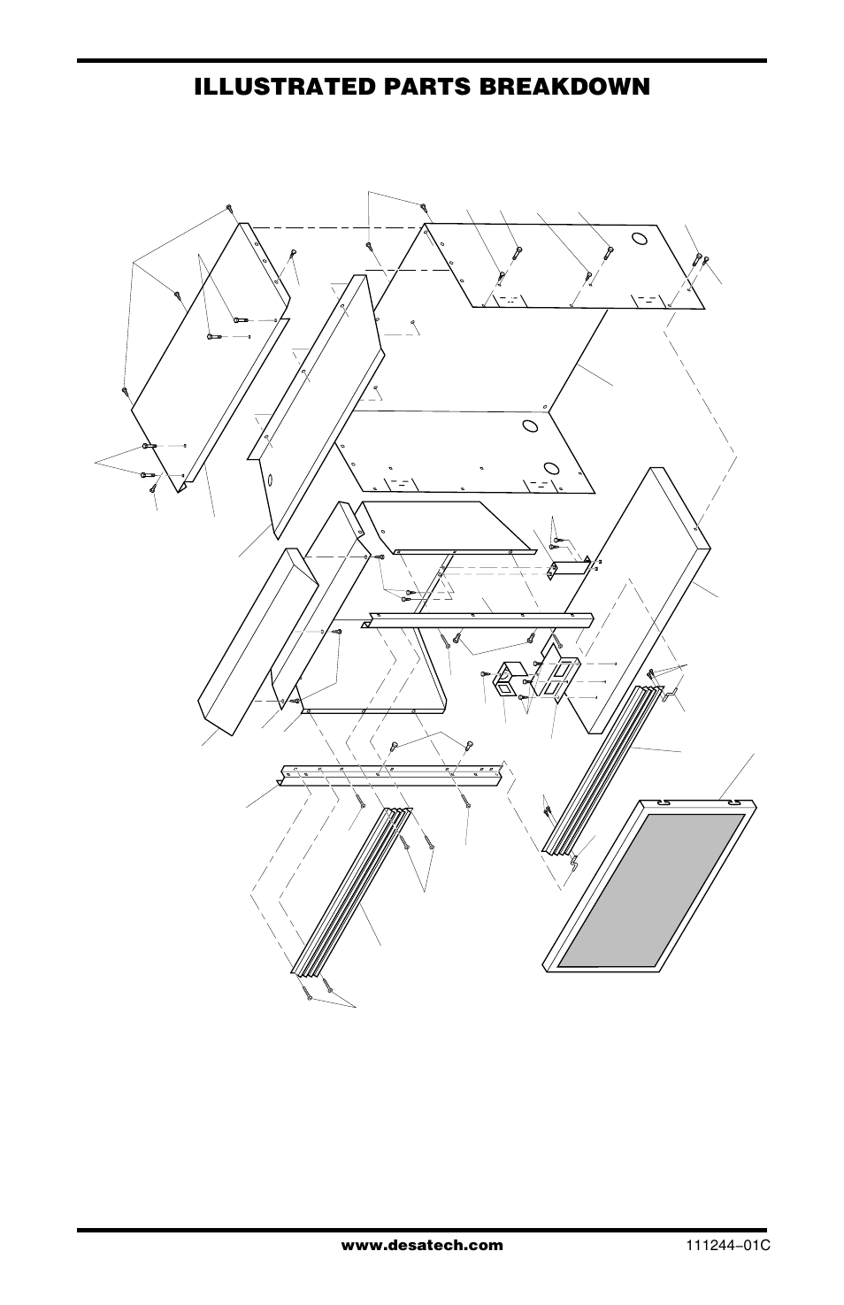Illustrated parts breakdown, Firebox models fdcf, vdc, and cdcf | Desa FDCFRN User Manual | Page 34 / 44