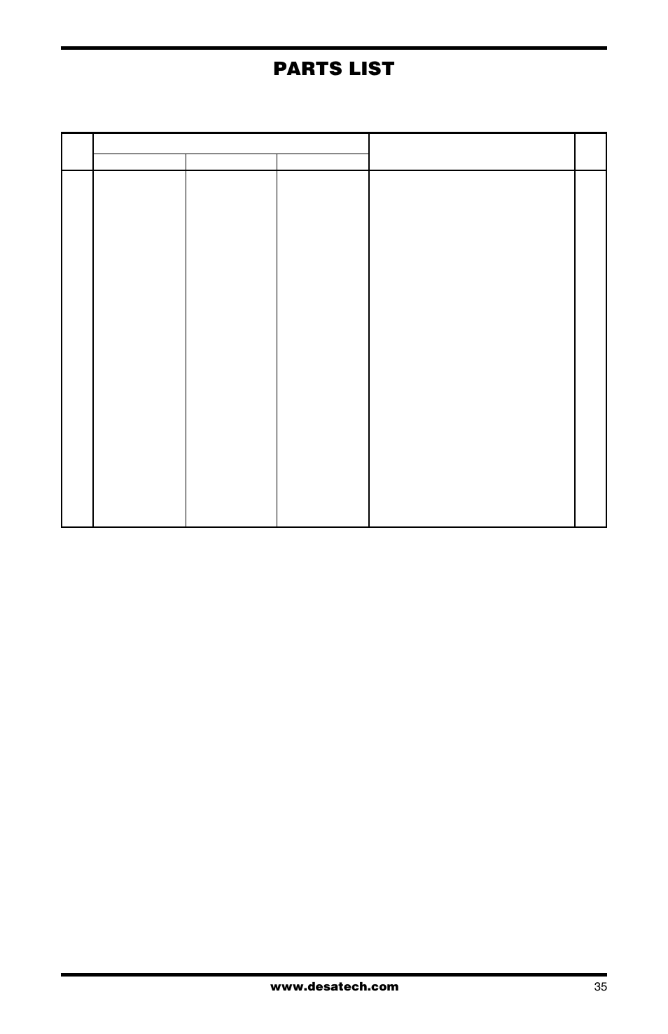 Parts list | Desa FDCFRN User Manual | Page 35 / 44