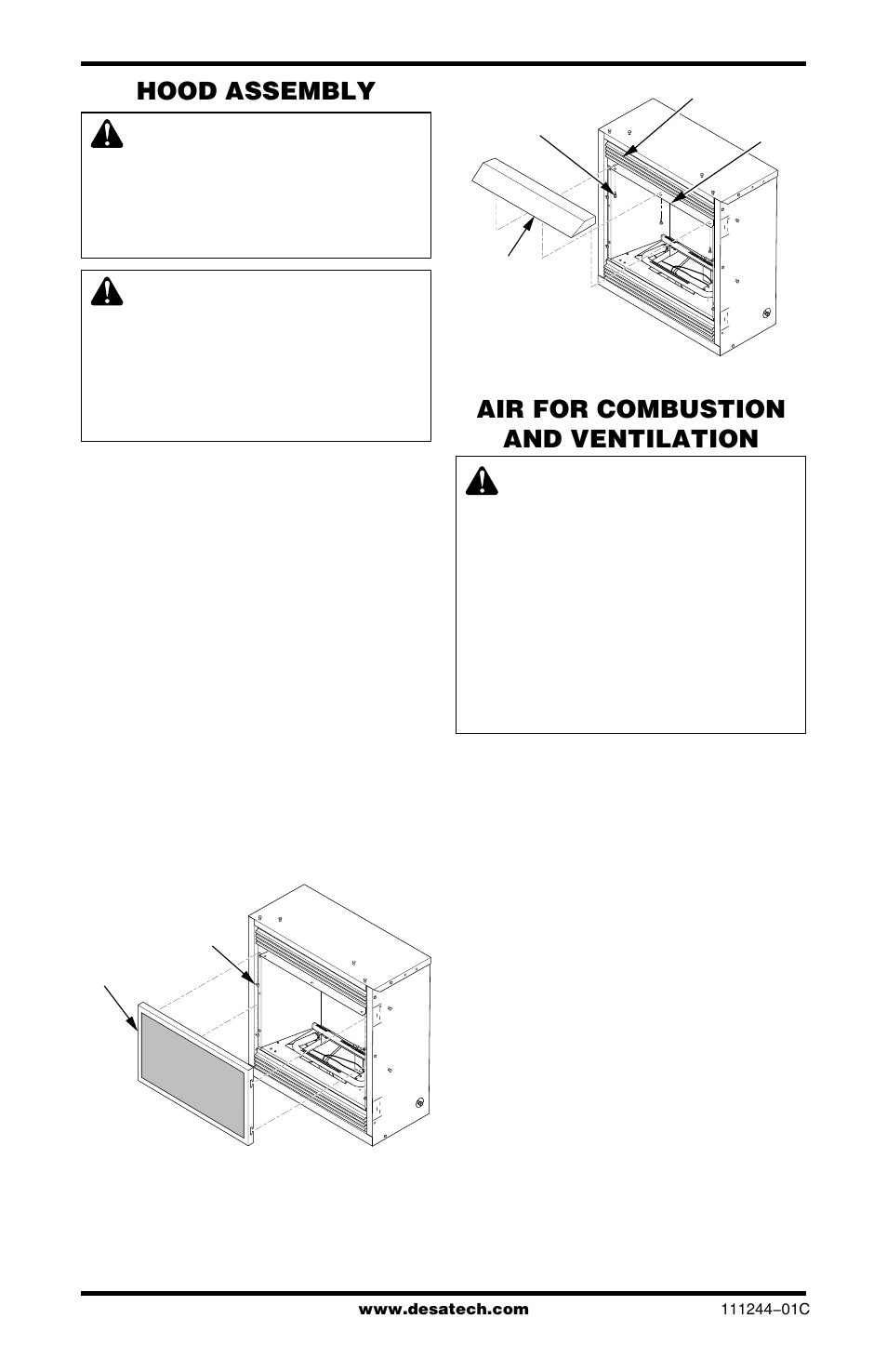 Hood assembly, Air for combustion and ventilation | Desa FDCFRN User Manual | Page 6 / 44