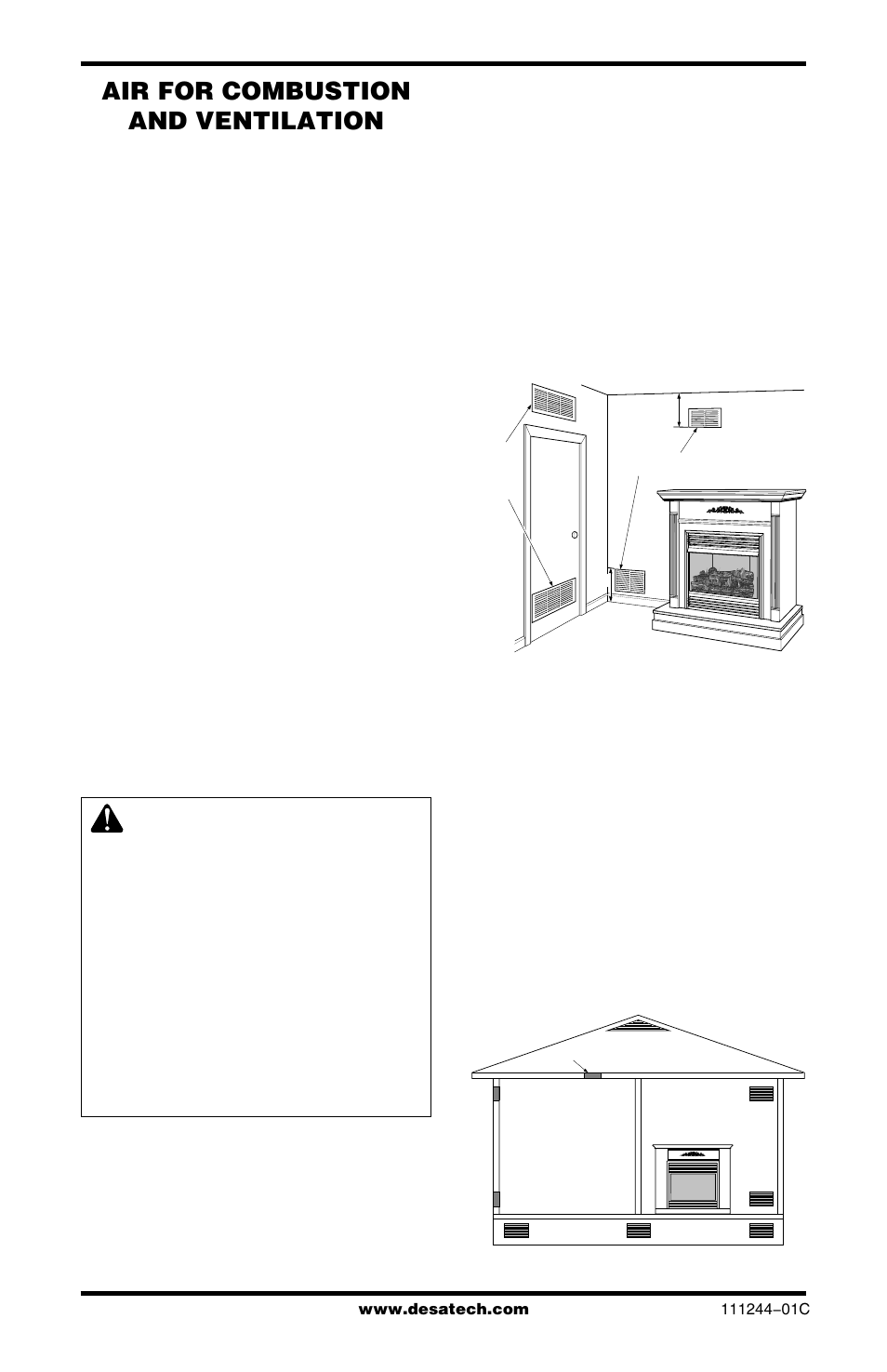 Air for combustion and ventilation, Continued, Ventilation air | Desa FDCFRN User Manual | Page 8 / 44