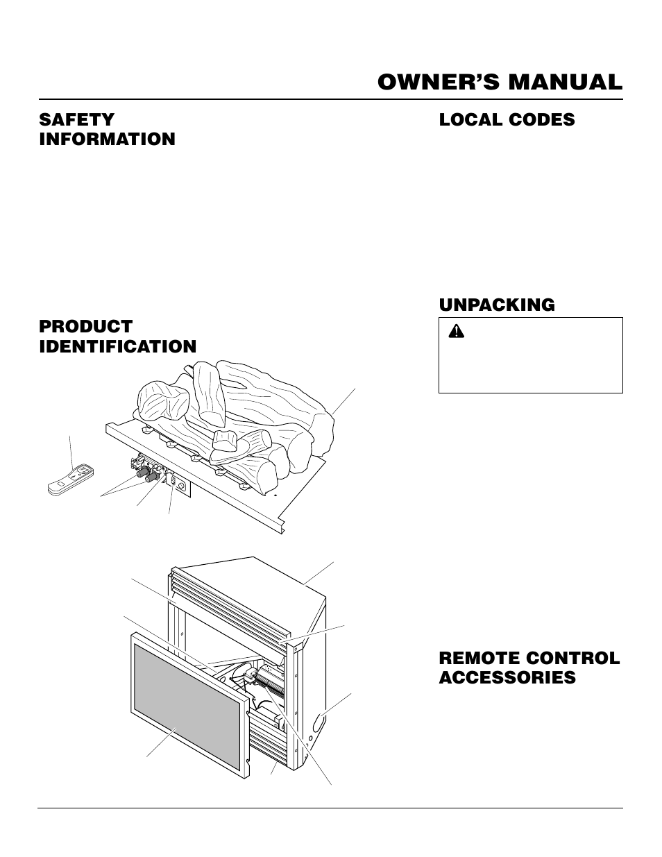 Owner’s manual, Product identification, Local codes | Unpacking, Remote control accessories, Safety information, Continued | Desa VI33PR User Manual | Page 3 / 28