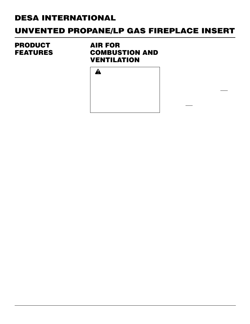 Air for combustion and ventilation, Product features | Desa VI33PR User Manual | Page 4 / 28