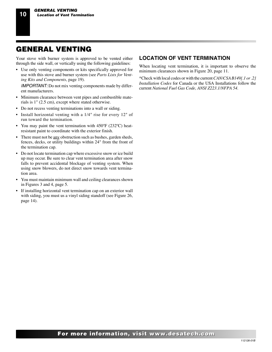 General venting | Desa SDVBPD User Manual | Page 10 / 42