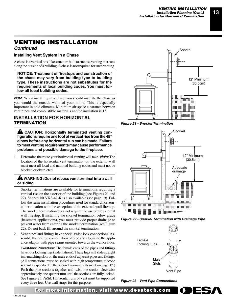 Venting installation, Continued | Desa SDVBPD User Manual | Page 13 / 42