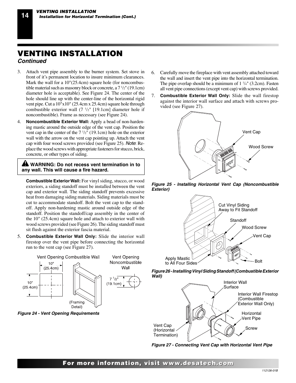 Venting installation, Continued | Desa SDVBPD User Manual | Page 14 / 42
