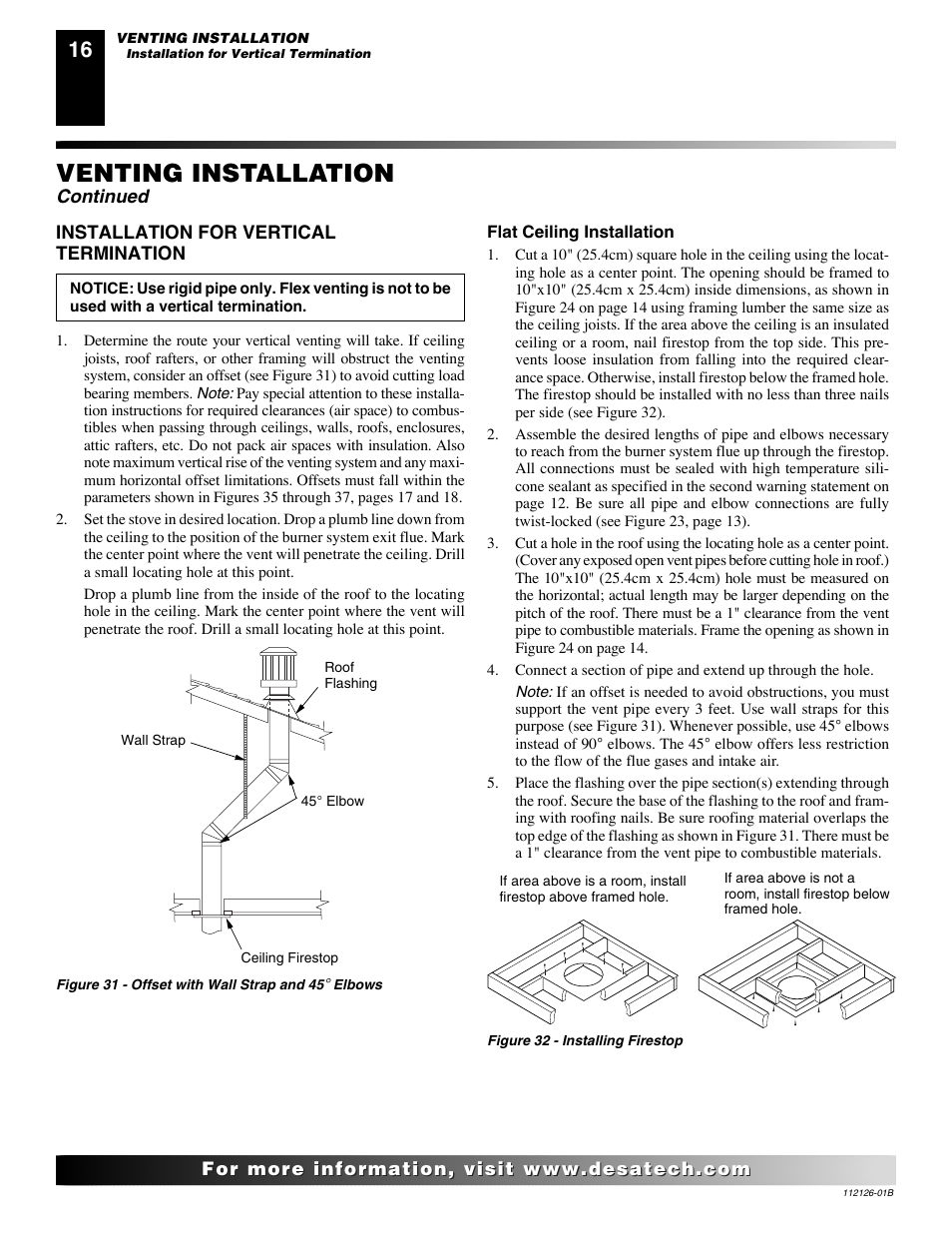 Venting installation, Continued | Desa SDVBPD User Manual | Page 16 / 42
