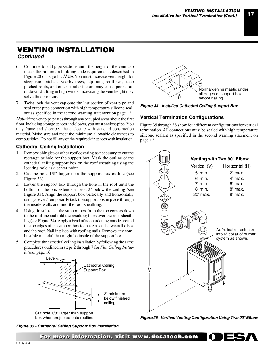 Venting installation, Continued | Desa SDVBPD User Manual | Page 17 / 42