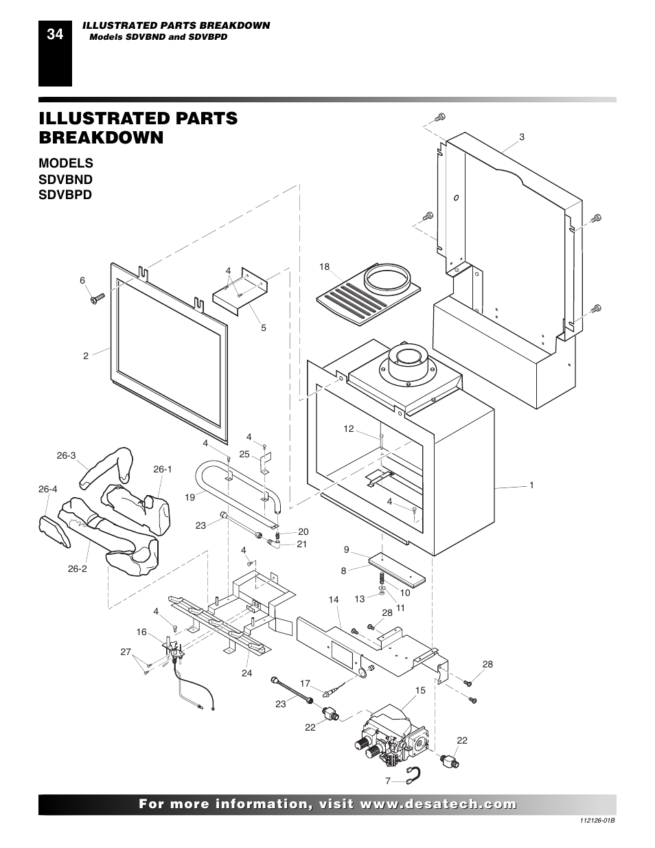 Illustrated parts breakdown, Models sdvbnd sdvbpd | Desa SDVBPD User Manual | Page 34 / 42