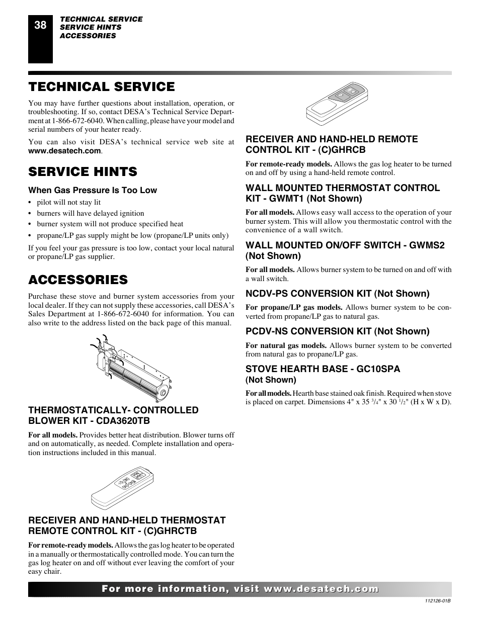 Accessories, Service hints, Technical service | Desa SDVBPD User Manual | Page 38 / 42