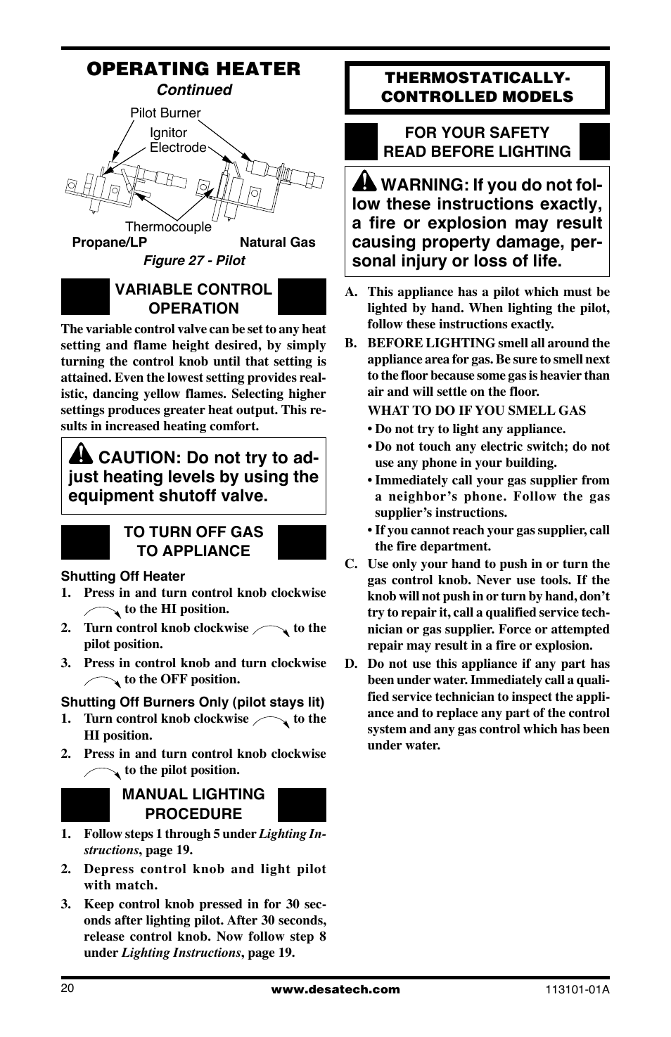 Operating heater | Desa CLD3018PTA User Manual | Page 20 / 36