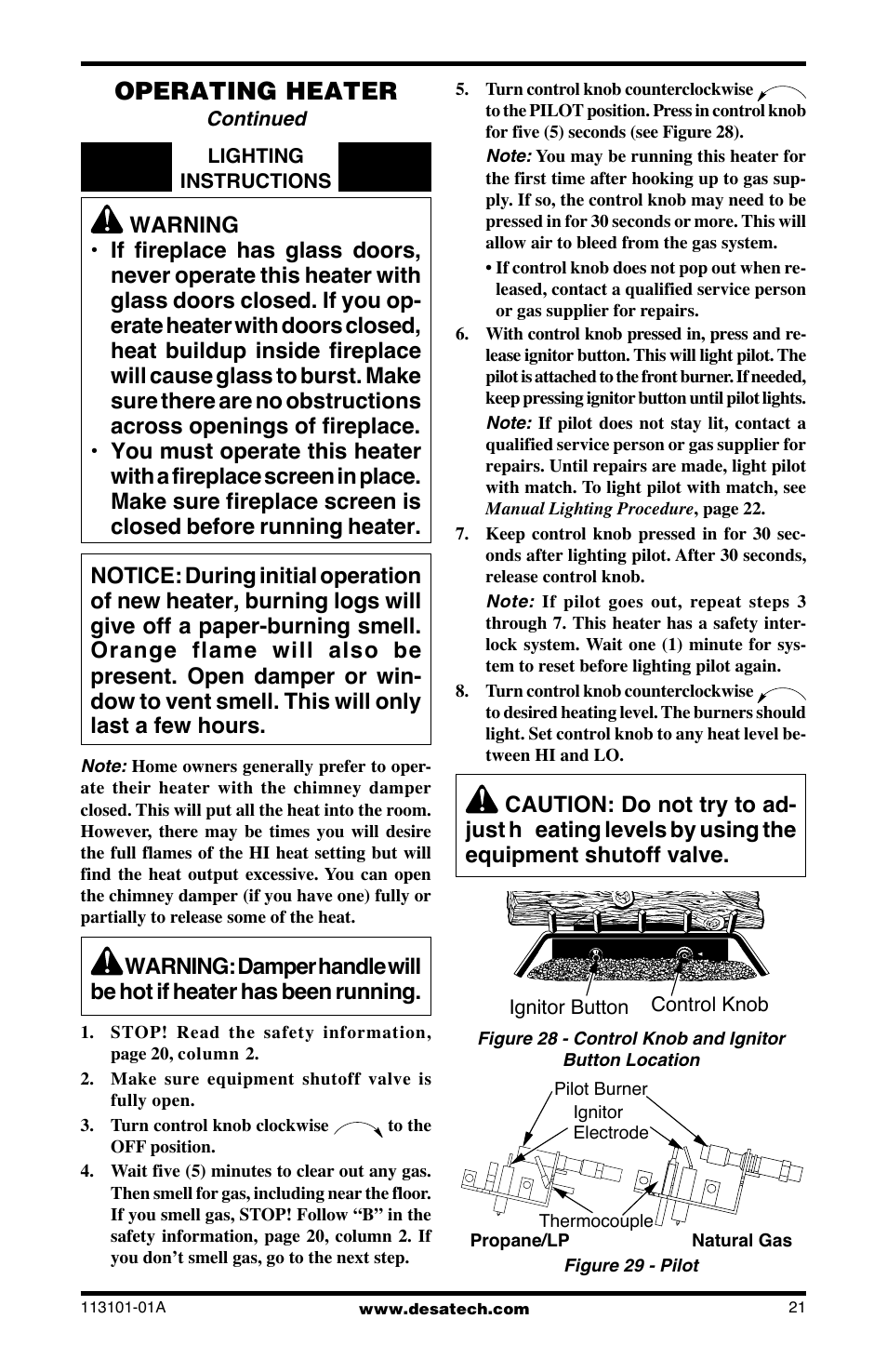 Operating heater | Desa CLD3018PTA User Manual | Page 21 / 36