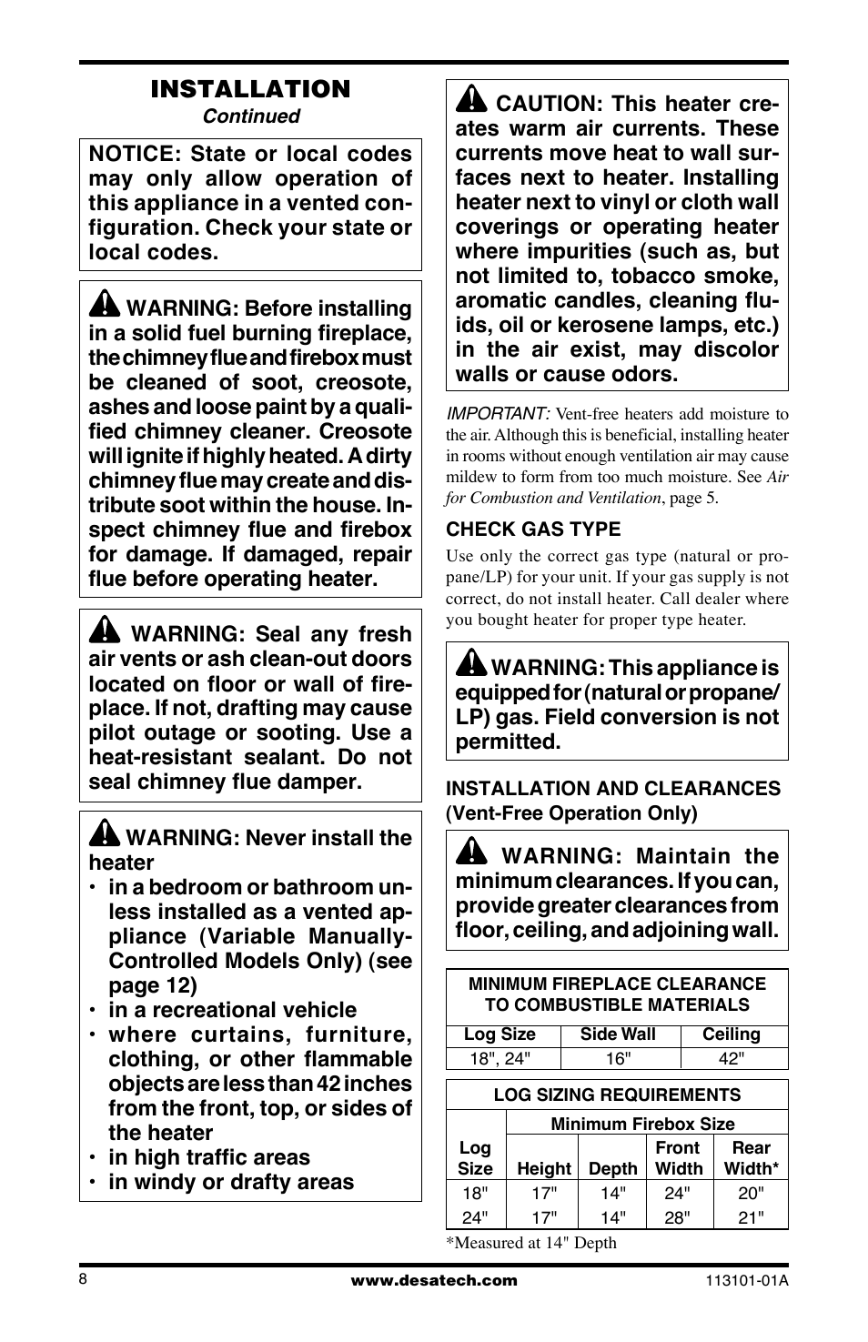 Installation | Desa CLD3018PTA User Manual | Page 8 / 36