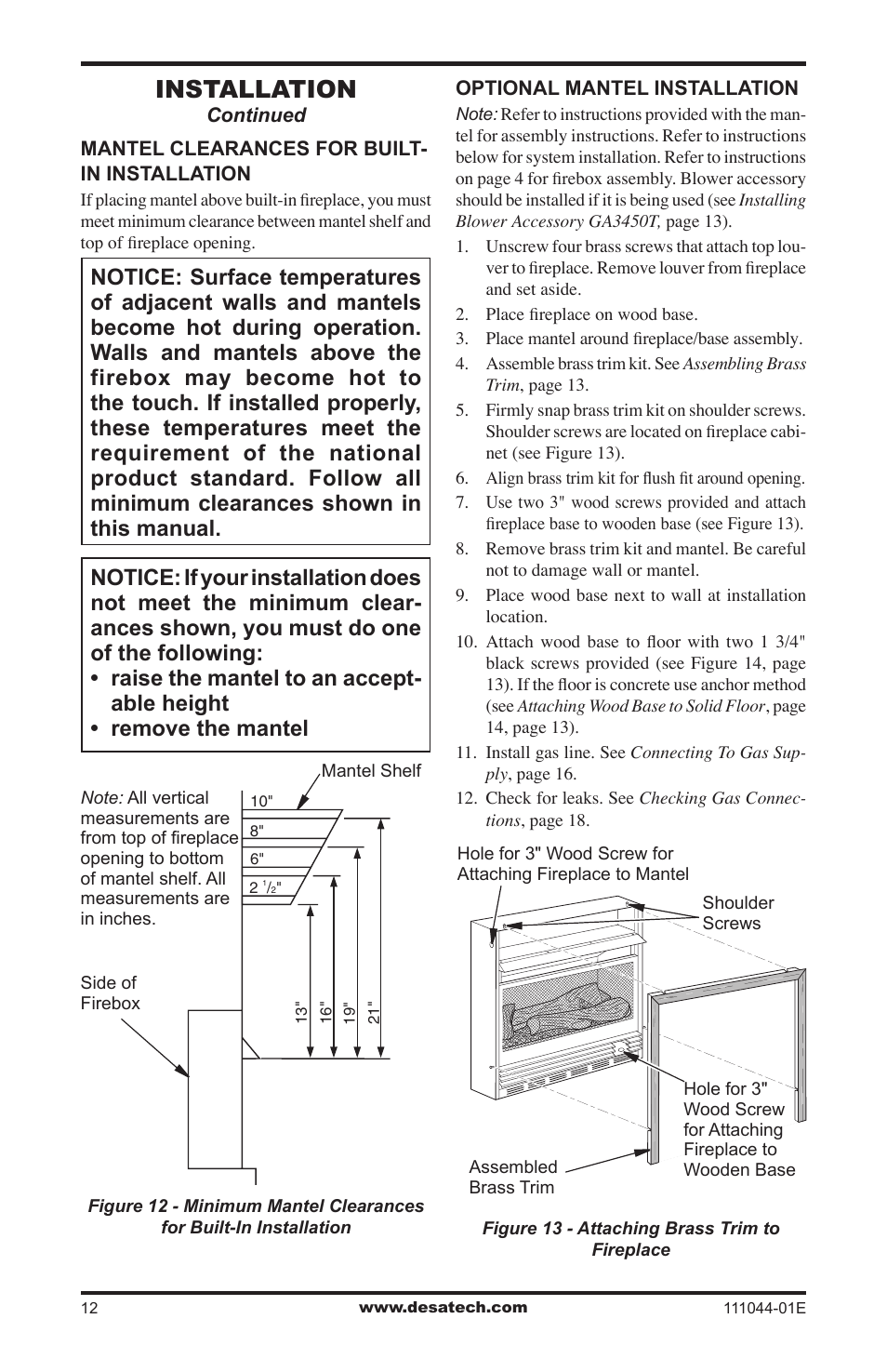 Installation | Desa HDCFTP User Manual | Page 12 / 32