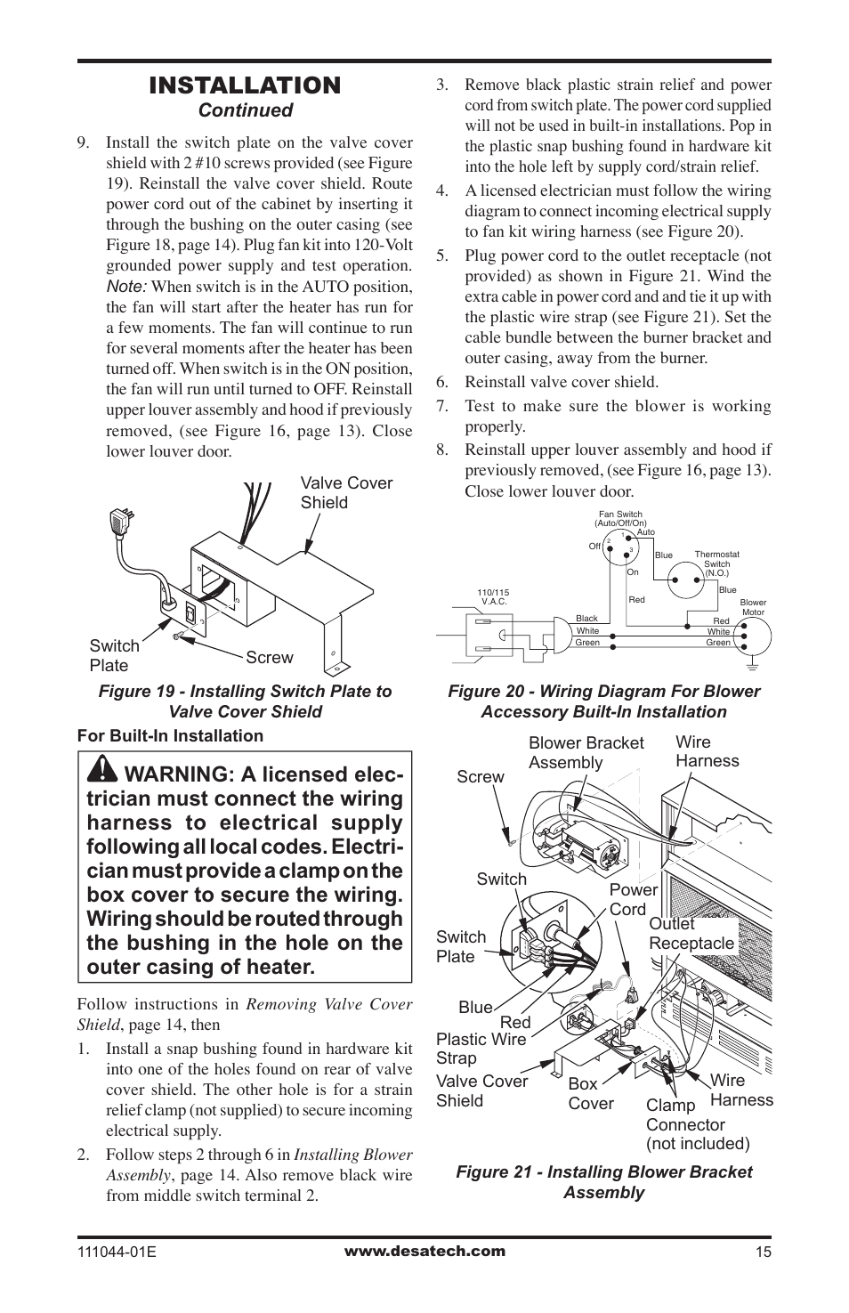 Installation, Continued | Desa HDCFTP User Manual | Page 15 / 32