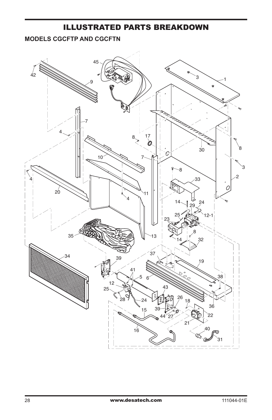 Illustrated parts breakdown and parts list, Illustrated parts breakdown, Models cgcftp and cgcftn | Desa HDCFTP User Manual | Page 28 / 32