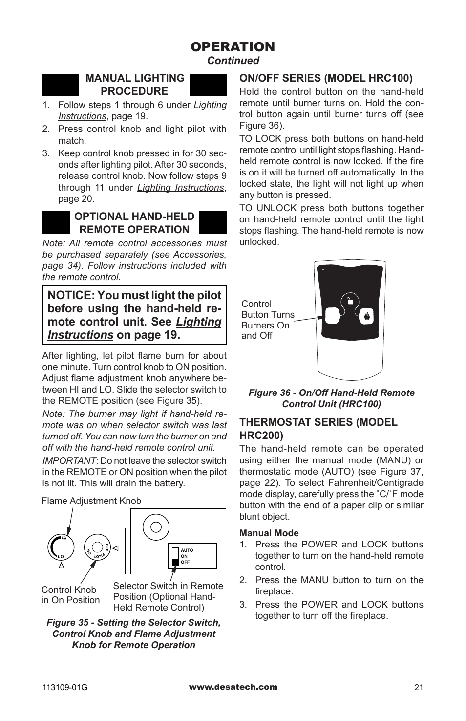 Operation | Desa GA3700 User Manual | Page 21 / 36