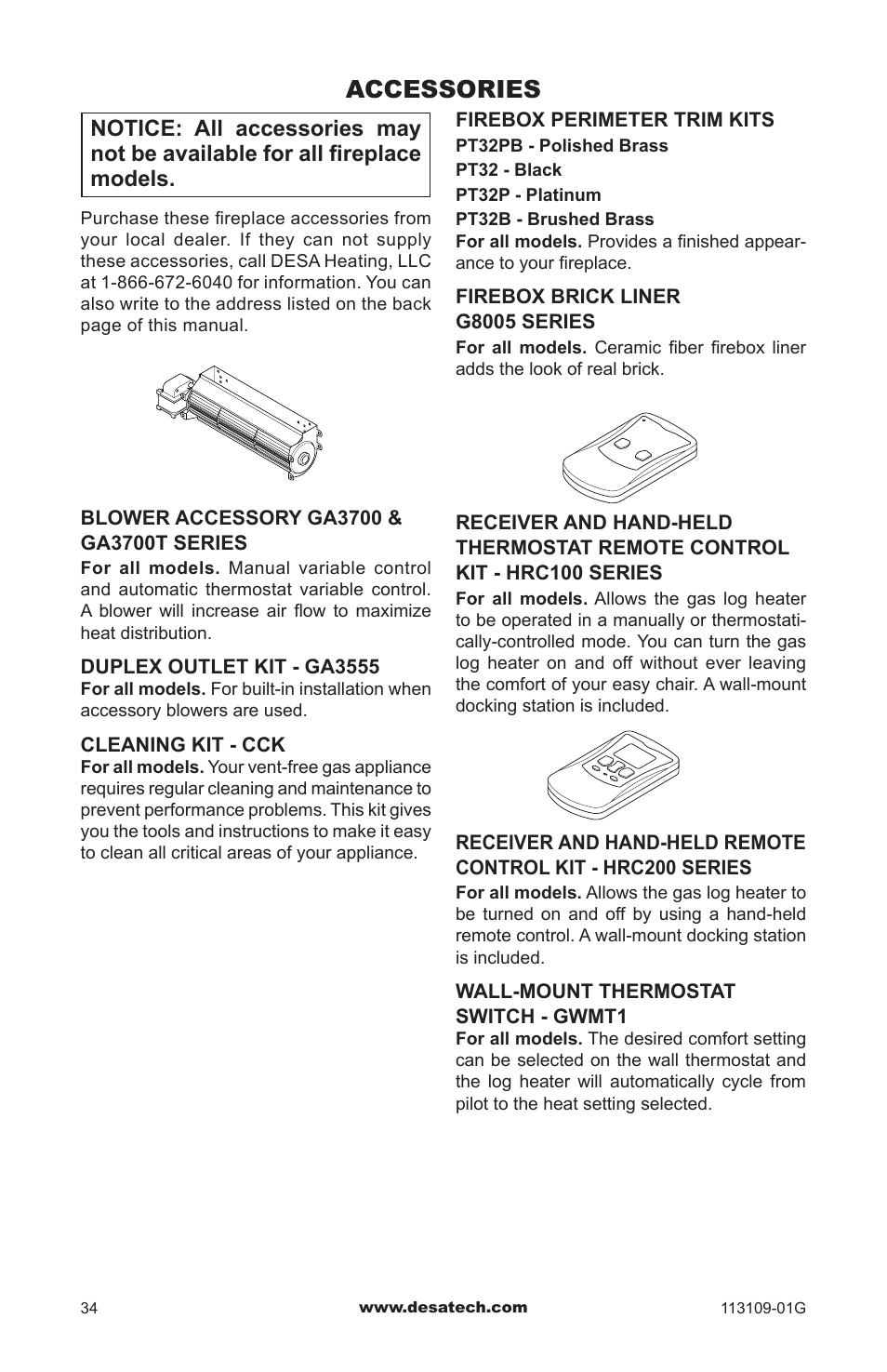 Accessories | Desa GA3700 User Manual | Page 34 / 36