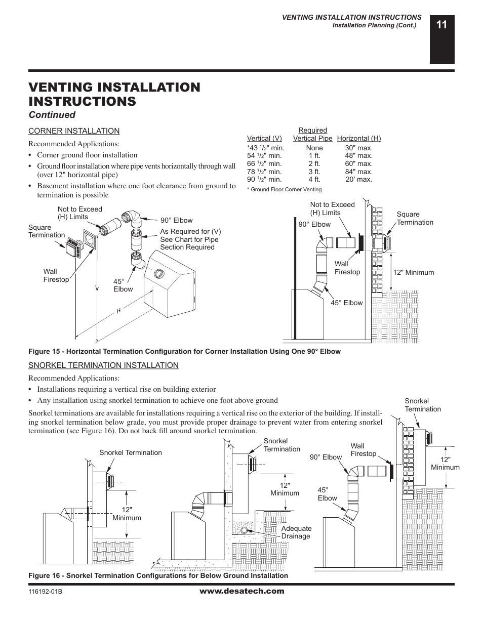 Venting installation instructions, Continued | Desa (V)TC36N SERIES User Manual | Page 11 / 40