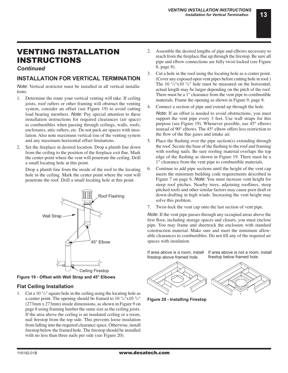 Venting installation instructions | Desa (V)TC36N SERIES User Manual | Page 13 / 40