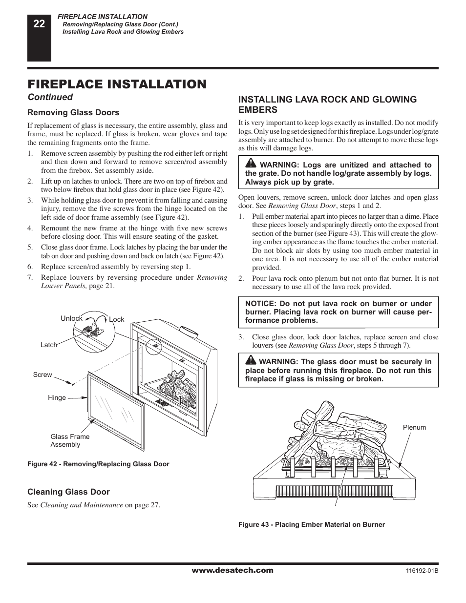 Fireplace installation | Desa (V)TC36N SERIES User Manual | Page 22 / 40