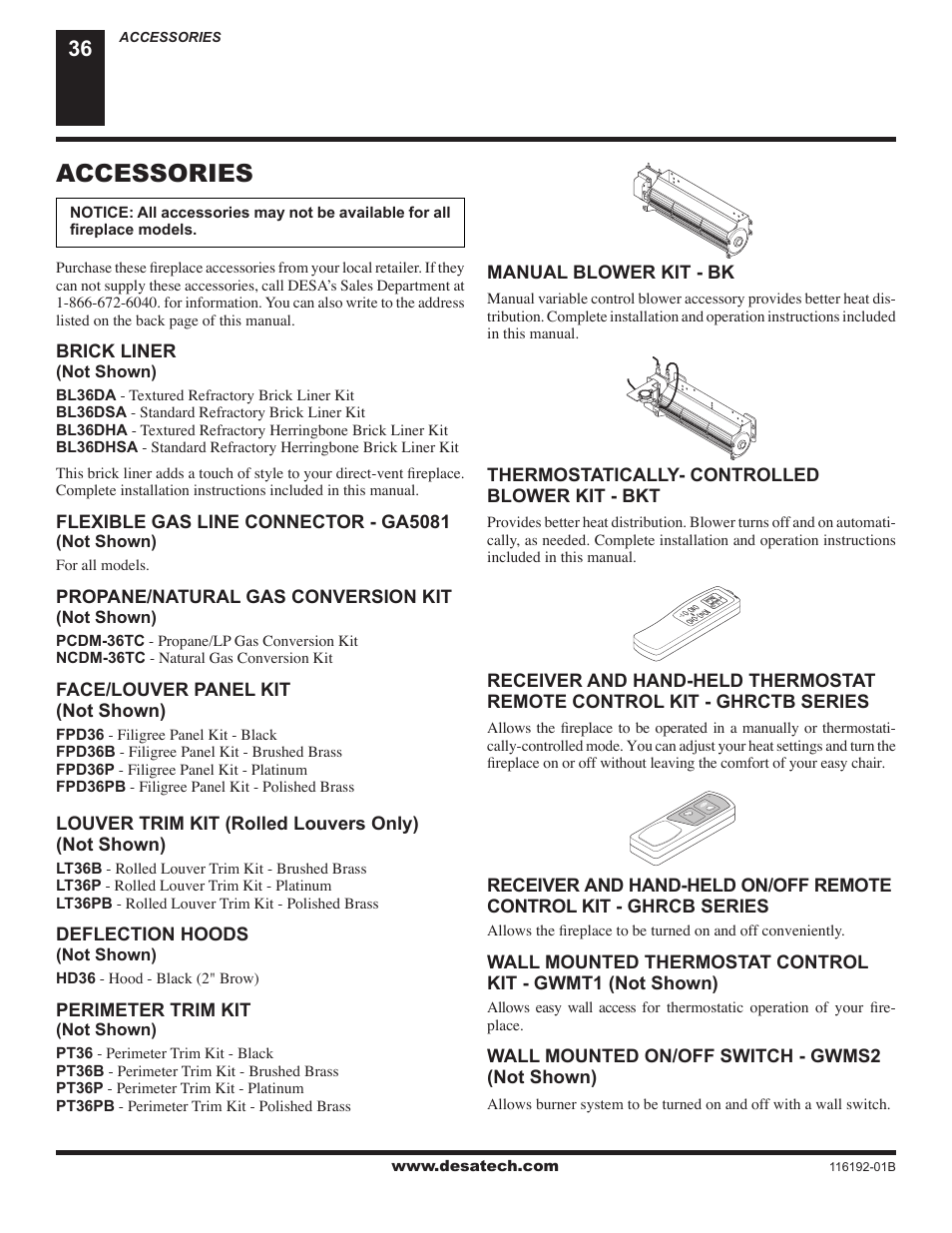 Accessories | Desa (V)TC36N SERIES User Manual | Page 36 / 40