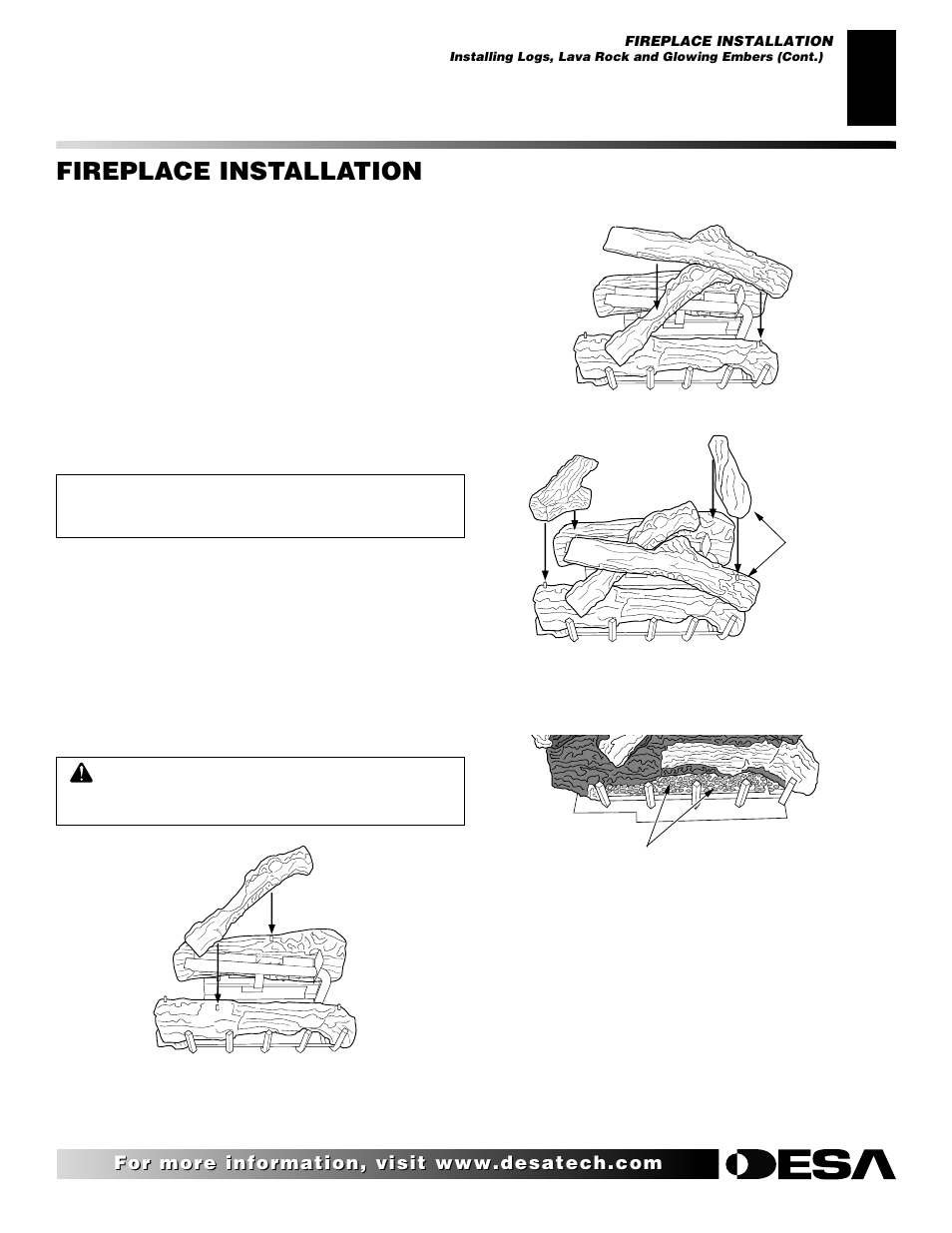 Fireplace installation | Desa CHDV47NR User Manual | Page 25 / 44